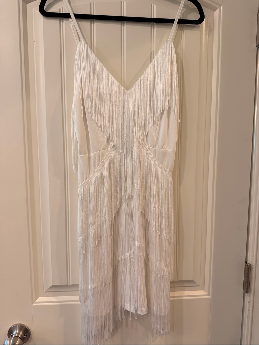 White Fringe Slip Dress with Spaghetti Straps